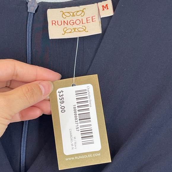 Rungolee Charlotte Dress Long Sleeve Silky V Neck Navy Size M - Picture 4 of 12